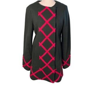 Anthropologie green and pink topcoat with lattice embroidery and button closures